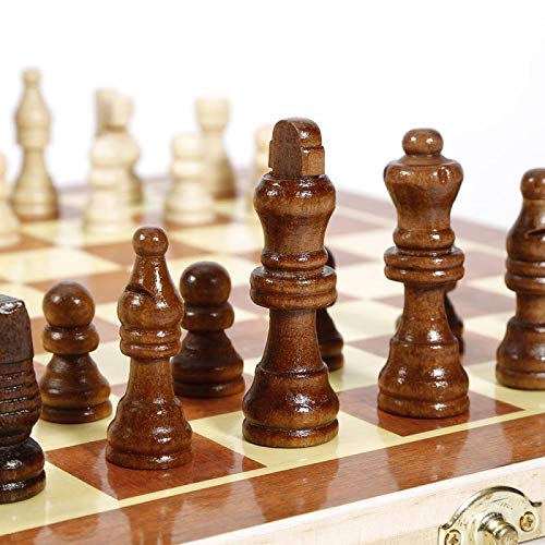 FINE MEN WYX-Chess, 1set 3434cm Folding Wooden International Chess Checkers Set Foldable Board Game Funny Game Chessmen Collection Portable Board Game