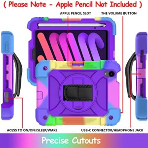 LTROP iPad Mini 6 Case 2021, iPad Mini 6th Generation Case for Kids, Heavy Duty Shockproof Cover with Pencil Holder/360 Rotating Stand/Hand Strap for iPad Mini 6th Generation 8.3 Inch 2021, Purple