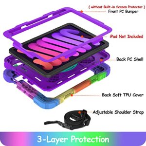 LTROP iPad Mini 6 Case 2021, iPad Mini 6th Generation Case for Kids, Heavy Duty Shockproof Cover with Pencil Holder/360 Rotating Stand/Hand Strap for iPad Mini 6th Generation 8.3 Inch 2021, Purple