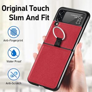 Samsung Galaxy Z Flip 3 Phone Case, PU Leather Protective Cover with Ring Strap Shockproof Lightweight Smartphone Protector Case for Samsung Galaxy Z Flip 3 ZH Red