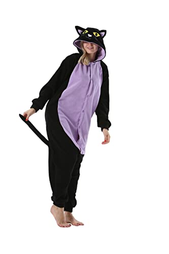 ULEEMARK Unisex Adult Onesie Animal Pajamas One Piece Halloween Costumes Cosplay Christmas Sleepwear Midnight Cat