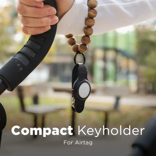 KeySmart Air - Compact Keyholder for Airtag - Key Organizer and Case for Apple Airtag - Includes Carabiner Keyring Key Chain to Attach Car Key Fob - Smartshield Leather Keychain (Black)