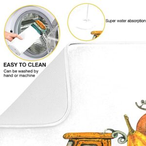 Absorbent Dish Drying Mat for Kitchen Counter - Thanksgiving Pumpkin Sunflower Truck Microfiber Drying Pad, Reversible Drainer Mats for Countertop, Large 18" x 24"