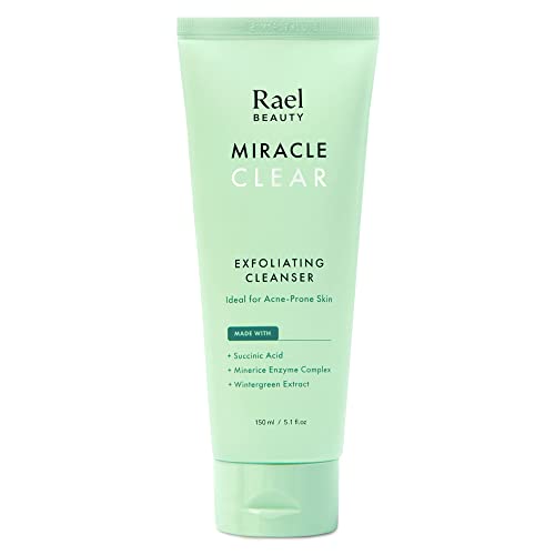 Rael Face Wash, Miracle Clear Exfoliating Cleanser - Face Cleanser for Oily and Acne Prone Skin, Gentle Facial Cleanser, Hydrating, w/Succinic Acid & Minerice, Vegan, Cruelty Free (5.1 fl. oz)