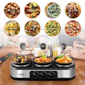 Slow Cooker, Dual and Triple Slow Cooker Buffet Server Multiple Pot Food Warmer, Slow Cooker Buffet Food Warmer Adjustable Temp Lid Rests Stainless Steel