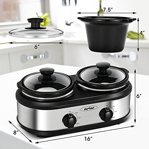 Slow Cooker, Dual and Triple Slow Cooker Buffet Server Multiple Pot Food Warmer, Slow Cooker Buffet Food Warmer Adjustable Temp Lid Rests Stainless Steel