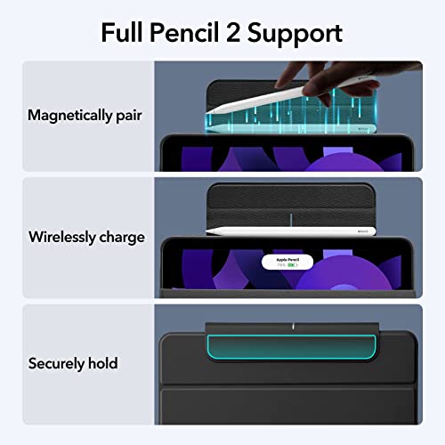 ESR for iPad Air 5th Generation Hybrid Case (2022), iPad Air 4th Generation Case (2020) with Pencil Holder, Removable Magnetic Cover, Vertical Stand, Rebound 360 Series, Black