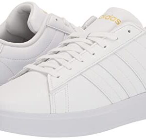 adidas Women's Grand Court 2.0 Tennis Shoe, FTWR White/FTWR White/Gold Metallic, 8.5