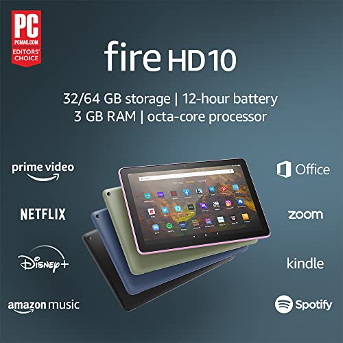 Fire HD 10 tablet, 10.1", 1080p Full HD, 32 GB, latest model (2021 release), Olive, without lockscreen ads