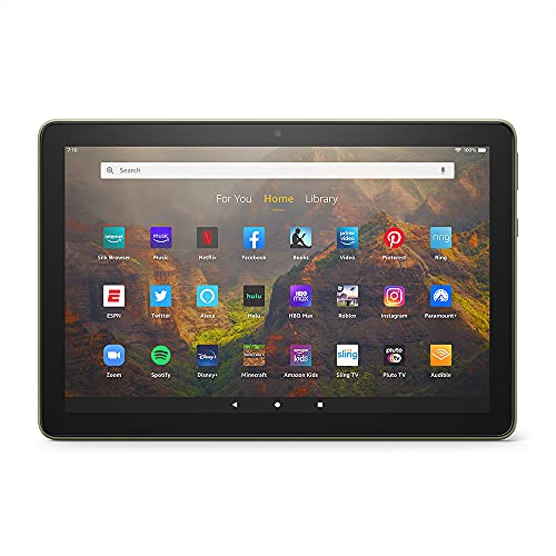 Fire HD 10 tablet, 10.1", 1080p Full HD, 32 GB, latest model (2021 release), Olive, without lockscreen ads