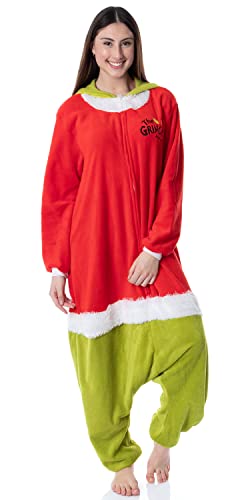 MJC International Mens The Grinch Santa Hooded Costume Union Suit One-Piece Pajama (Small) Multicolor