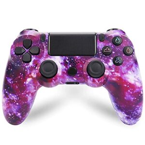wireless ps4 controller, game controller for playstation 4 with dual vibration and charging cable (purple galaxy)