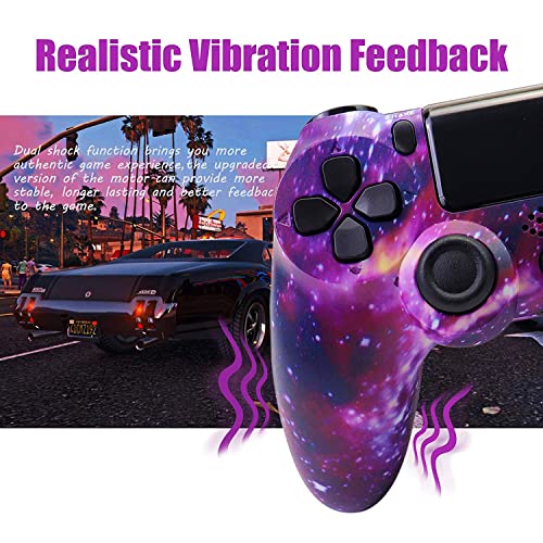 Wireless PS4 Controller, Game Controller for Playstation 4 with Dual Vibration and Charging Cable (Purple Galaxy)