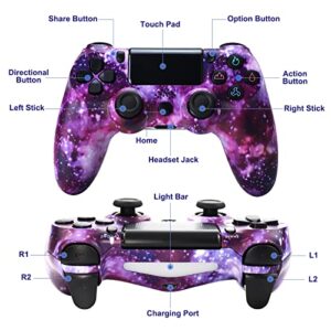 Wireless PS4 Controller, Game Controller for Playstation 4 with Dual Vibration and Charging Cable (Purple Galaxy)