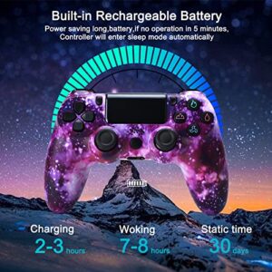 Wireless PS4 Controller, Game Controller for Playstation 4 with Dual Vibration and Charging Cable (Purple Galaxy)