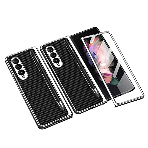 SHIEID Samsung Z Fold 3 Case with S Pen Holder, Galaxy Fold 3 Case Exculsive Custom Pen Slot Slide Phone Case Compatible with Samsung Galaxy Z Fold 3 5G, Carbon Fiber Pattern