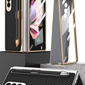 SHIEID Samsung Z Fold 3 Case with S Pen Holder, Galaxy Fold 3 Case Exculsive Custom Pen Slot Slide Phone Case Compatible with Samsung Galaxy Z Fold 3 5G, Carbon Fiber Pattern