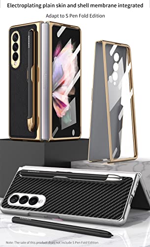 SHIEID Samsung Z Fold 3 Case with S Pen Holder, Galaxy Fold 3 Case Exculsive Custom Pen Slot Slide Phone Case Compatible with Samsung Galaxy Z Fold 3 5G, Carbon Fiber Pattern