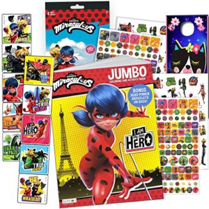 miraculous ladybug and cat noir - activity bundle - miraculous ladybug stickers, coloring book, 2-sided door hanger