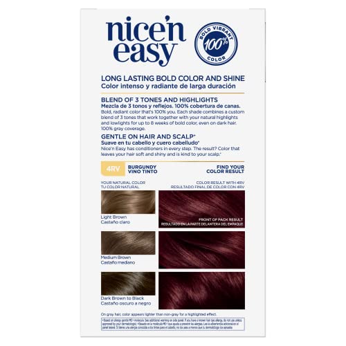 Clairol Nice'n Easy Permanent Hair Dye, 4RV Burgundy Hair Color, Pack of 1