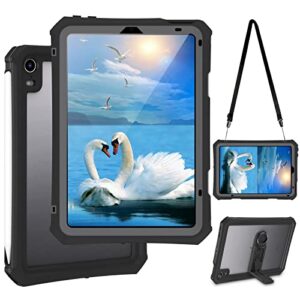 ipad mini 6 case - waterproof case for ipad mini 6th generation 2021 8.3 inch shockproof full body protection 6th gen ipad mini 6 tablet case with built in screen protector strap pen holder black