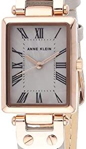 Anne Klein Women's Japanese Quartz Dress Watch with Leather Strap, Gray, 12 (Model: AK/3752RGTP)