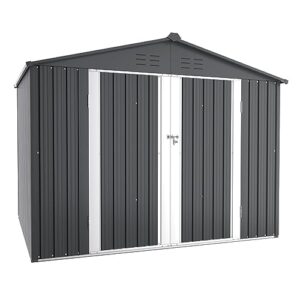 skiway 6' x 8' outdoor garden storage shed with sliding door, perfect to store patio furniture, garden tools, bike accessories, beach chairs, weather resistance, grey