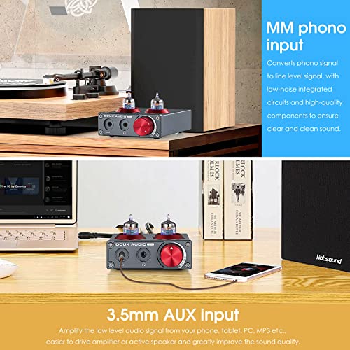 Douk Audio T4 PRO Vacuum Tube Phono Preamp, MM Turntable Preamplifier, GE5654 Hi-Fi Headphone Amp for Home Theater/Record Player/Stereo Amplifier/Active Speaker