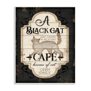 stupell industries black cat café vintage halloween sign spooky witch, designed by jennifer pugh wall plaque, 10 x 15