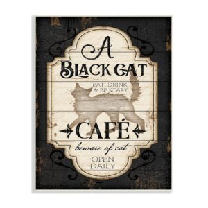 Stupell Industries Black Cat Café Vintage Halloween Sign Spooky Witch, Designed by Jennifer Pugh Wall Plaque, 10 x 15