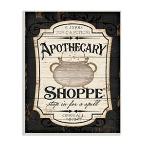 stupell industries apothecary shoppe spooky halloween sign witch potion cauldron, designed by jennifer pugh wall plaque, 10 x 15, black