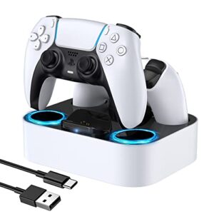 lvfan ps5 controller charger station, ps5 controller accessories, dual fast charging station ps5 controller charger for playstation 5 controller / ps5 dualsense controller (white)