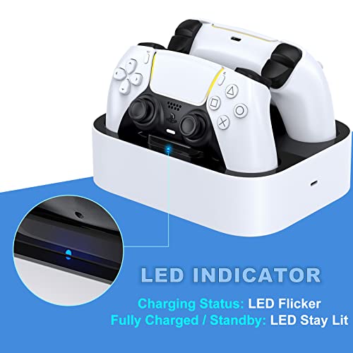 LVFAN PS5 Controller Charger Station, PS5 Controller Accessories, Dual Fast Charging Station PS5 Controller Charger for Playstation 5 Controller / PS5 Dualsense Controller (White)