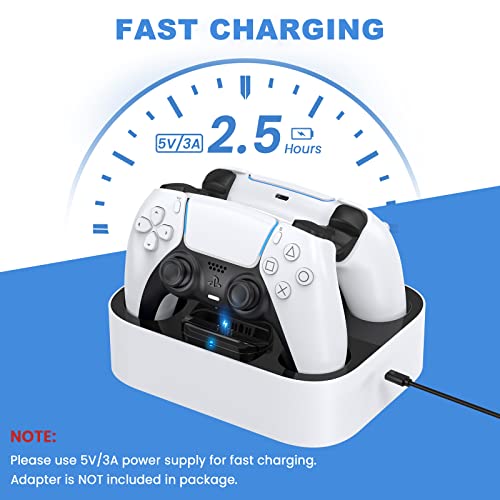 LVFAN PS5 Controller Charger Station, PS5 Controller Accessories, Dual Fast Charging Station PS5 Controller Charger for Playstation 5 Controller / PS5 Dualsense Controller (White)