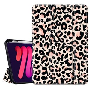 hi space ipad mini 6 case 2021 8.3 inch with pencil holder, leopard cheetah trifold stand protective shockproof ipad mini 6th generation cover auto sleep wake for a2567 a2568 a2569