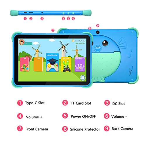 Kids Tablet 10 inch Tablet for Kids Android 11.0 WiFi Kids Tablets for Toddlers, 2GB RAM 32GB ROM, Quad Core Processor, 1280x800 IPS, Parental Control, GMS, Dual Cameras, WiFi, Bluetooth for Kids