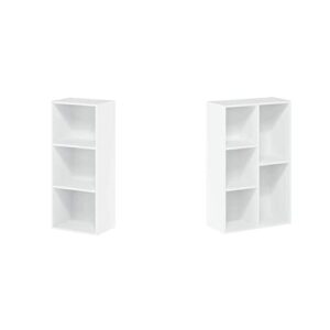 furinno 3-tier open shelf bookcase, white & 5-cube open shelf, white