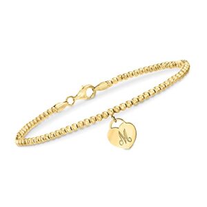 Ross-Simons Single-Initial - 14kt Yellow Gold Heart Charm Bead Bracelet. 8 inches