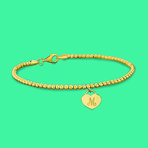 Ross-Simons Single-Initial - 14kt Yellow Gold Heart Charm Bead Bracelet. 8 inches