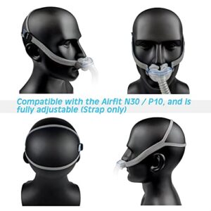 Airfit P10 / N30 Headgear Strap Upgraded CPAP Mask Replacement Straps Fully Adjustable Design Quickfit Elastic Fit for Resmed P10 / N30 Nasal Pillow System - Blue//Grey (2-Pack)