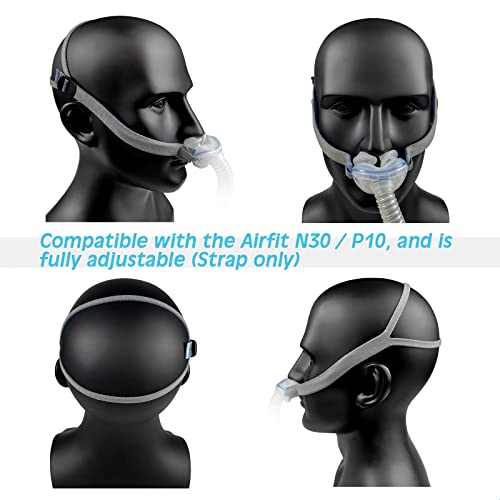 Airfit P10 / N30 Headgear Strap Upgraded CPAP Mask Replacement Straps Fully Adjustable Design Quickfit Elastic Fit for Resmed P10 / N30 Nasal Pillow System - Blue//Grey (2-Pack)