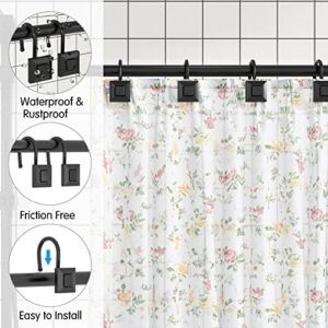 GILLAS Shower Curtain Decorative Hooks, Set of 12 Shower Curtain Rod Rings for Bathroom Rust Resistant Square, Black