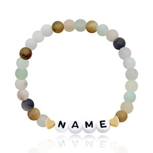 custom matte amazonite agate stone name alphabet bracelets customized name letters numbers bracelets for women men y1614