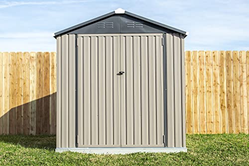 Cover-It 6x4 Metal Outdoor Galvanized Steel Storage Shed with Swinging Double Lockable Doors for Backyard or Patio Storage of Bikes, Grills, Supplies, Tools, Toys, for Lawn, Garden, and Camping, Tan