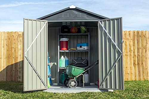 Cover-It 6x4 Metal Outdoor Galvanized Steel Storage Shed with Swinging Double Lockable Doors for Backyard or Patio Storage of Bikes, Grills, Supplies, Tools, Toys, for Lawn, Garden, and Camping, Tan