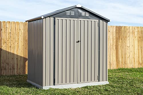 Cover-It 6x4 Metal Outdoor Galvanized Steel Storage Shed with Swinging Double Lockable Doors for Backyard or Patio Storage of Bikes, Grills, Supplies, Tools, Toys, for Lawn, Garden, and Camping, Tan