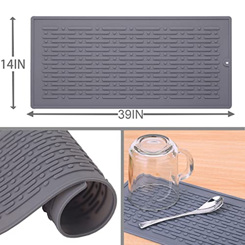 RECER Silicone Dish Drying Mat, Heat-resistant Drying Mat for Kitchen Counter, Easy to Drain and Clean, ,Eco-friendly, Non-Slip, Counter, Sink, or Bar