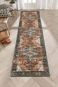 moynesa ultra-thin washable carpet runners for hallways, 2'6"x8' persian non-slip long vintage oriental medallion accent area rug for laundry bedroom kitchen bathroom
