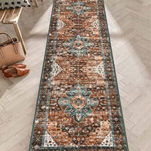 Moynesa Ultra-Thin Washable Carpet Runners for Hallways, 2'6"x8' Persian Non-Slip Long Vintage Oriental Medallion Accent Area Rug for Laundry Bedroom Kitchen Bathroom