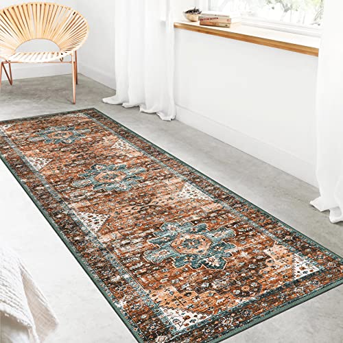 Moynesa Ultra-Thin Washable Carpet Runners for Hallways, 2'6"x8' Persian Non-Slip Long Vintage Oriental Medallion Accent Area Rug for Laundry Bedroom Kitchen Bathroom